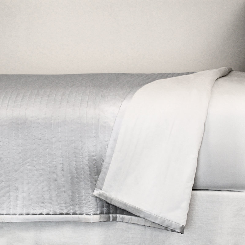 Charmeuse Channel Quilt Coverlet, King Coverlet, Silver