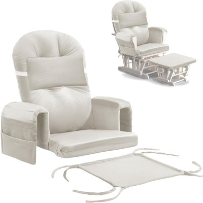 Ensemble de coussins de chaise berçante de 6 pièces avec passepoil de rangement, rembourrage en mousse et microfibre, ensemble de coussins de chaise berçante en velours épais, antidérapants et lavables (beige)