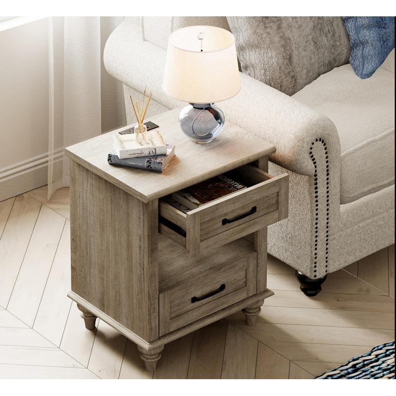 Endymion - Ensemble de table de bout avec tiroirs et prises encastrées, 2, Grey