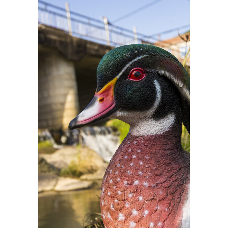 Colorful Hand-Painted Sitting Wood Duck Garden Statue