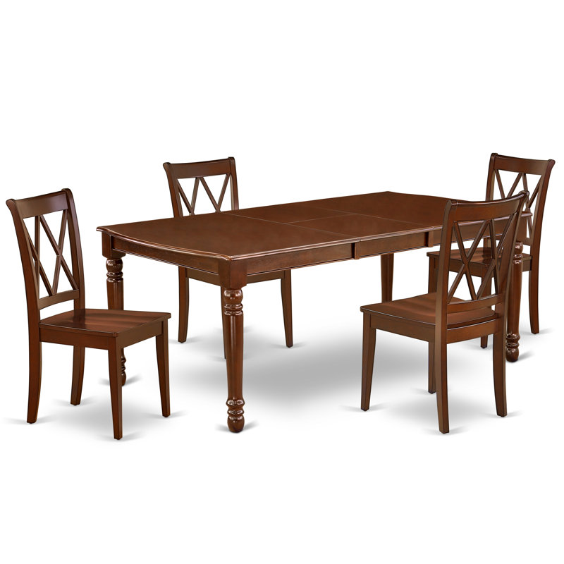 Cet ensemble de salle à manger moderne 5 pièces comprend une table rectangulaire en bois avec un papillon et 4 chaises de salle à manger en acajou