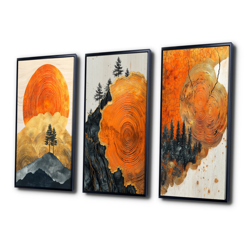 Arbre au lever du soleil dans un champ africain II - Collection d'art mural forêt, H 32 po x l 48 po, Cadre flottant noir
