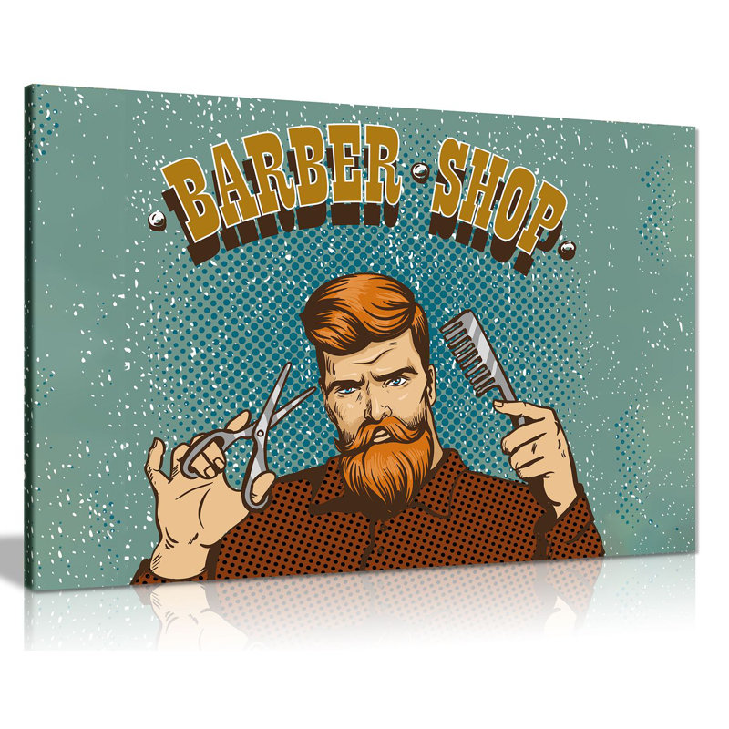 Hipster Barber Shop Sign - Wrapped Canvas Print, 61cm H x 91cm W