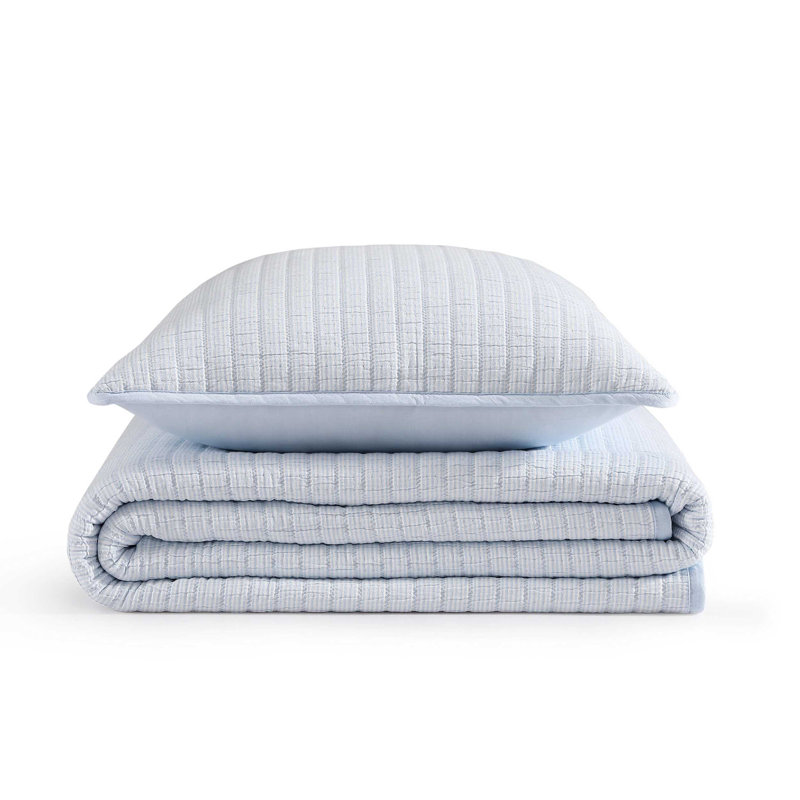 Ensemble de courtepointe réversible en coton Tommy Hilfiger Ithaca, Courtepointe grand + 2 taies décoratives standard, Bleu