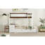 Lit superposé simple au-dessus de simple avec lit gigogne simple, rangement et bureau, blanc et noyer (ANCIEN SKU: LT000363AAD)