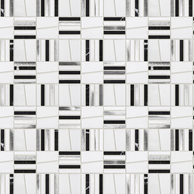 Imperial Random 12''  X 12'' Mosaic Wall Tile, White/Silver
