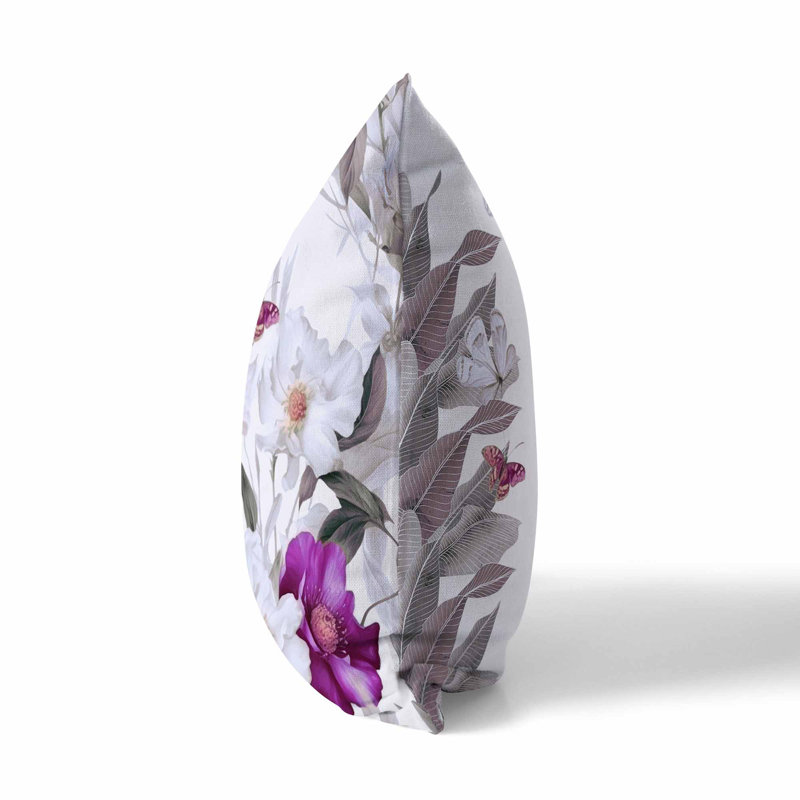Coussin décoratif réversible Leafy Lepidoptera Medley, H 16 po x l 16 po, Blanc / Mauve
