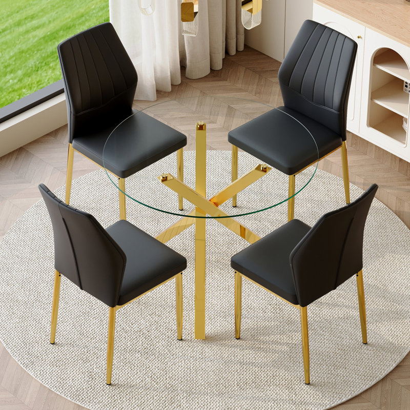 Ensemble de table de salle à manger 5 pièces, table ronde avec 4 chaises d'appoint pour les restaurants et les cuisines, Noir