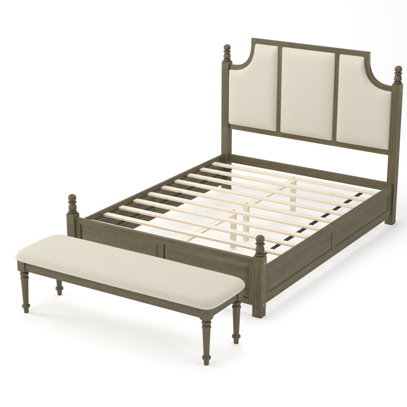 Grace Upholstered Linen Bedroom Set, Bronze Antique, 1 Bench, Grand lit