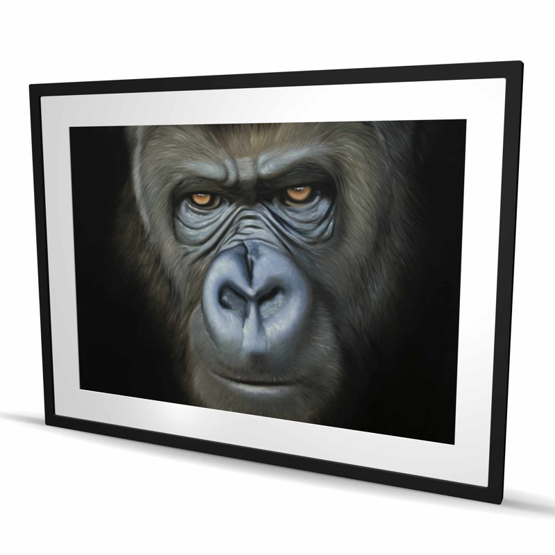 «Gorilla Face», reproduction matte encadrée noire pour le décor du salon, H 48 po x l 36 po, Noir