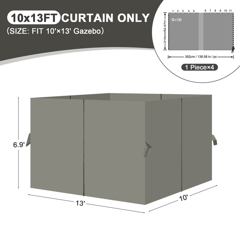 Paroi latérale en polyester pour pavillon de jardin Aoodor, gris, 82.7" H x 120" W x 156" D