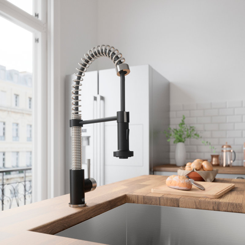 Robinet de cuisine de H 19 po avec pulvérisateur rétractable à deux fonctions Edison, Acier inoxydable / noir mat