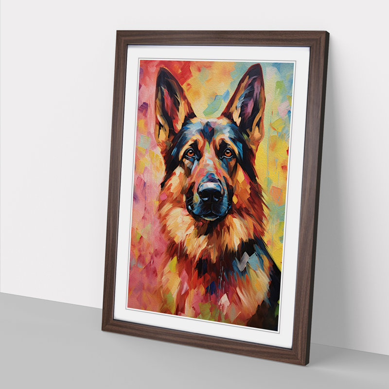 German Shepherd Impressionism - Framed Print, Walnut Framed, 46cm H x 34cm W