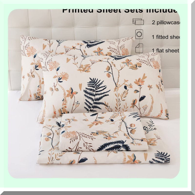 Botanical Bliss Microfiber Sheet Set - Floral Print Bed Sheets with Extra Deep Pocket - Soft and Luxurious 4 Piece Set