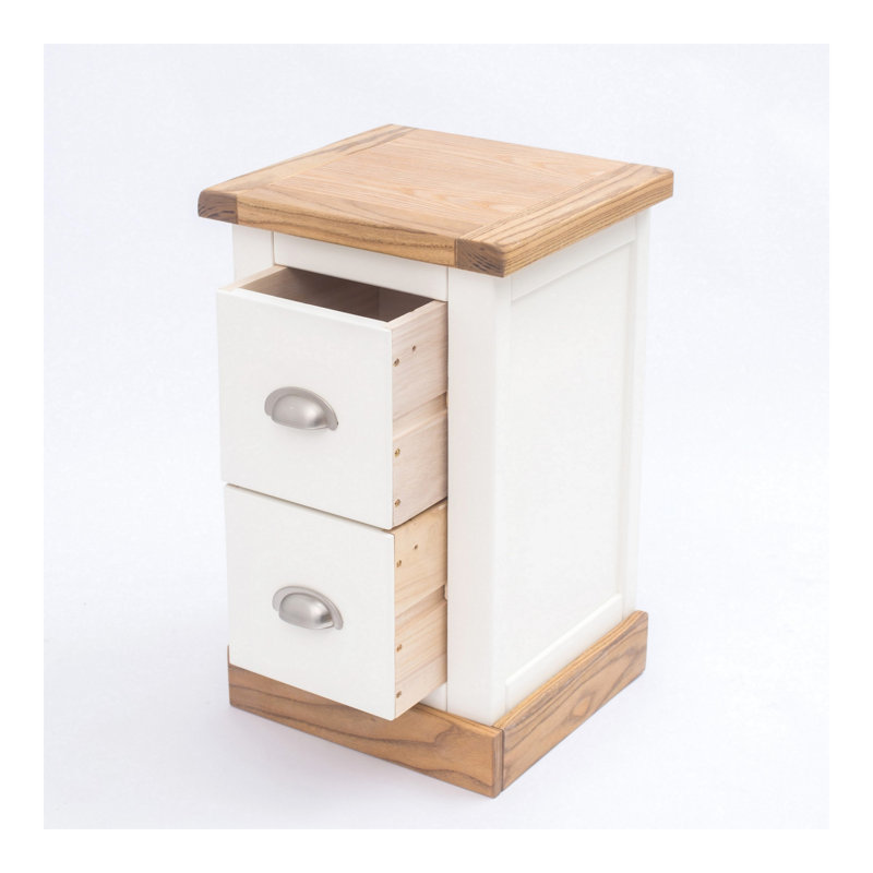 35cm W Solid + Manufactured Wood Bedside Table, Natural/White, Chrome Cup