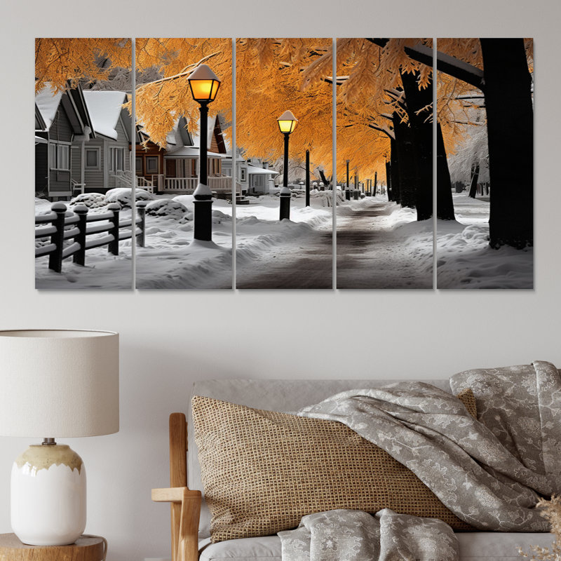 Monochromes d'hiver Street Charm I - Art mural sur toile, 5 panneaux égaux