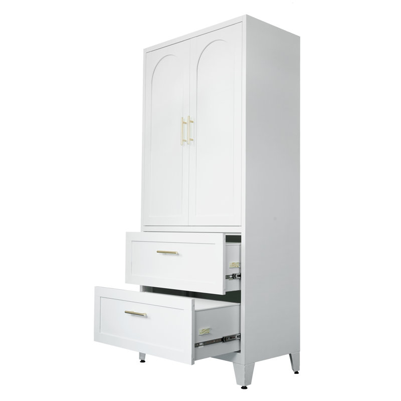71" H Steel Garage Storage Cabinet with 2 Drawers and Hanging Rod, Bright White, 71 INCH, Bright White