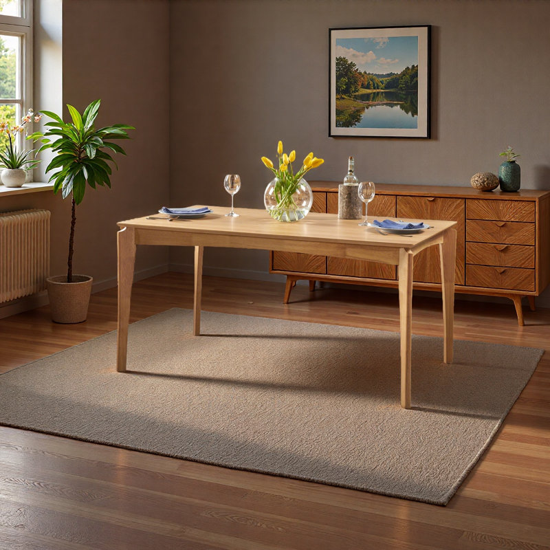 Table de salle à manger, bois d'hévéa avec placage de noyer, style Mid-Century