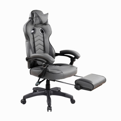 Gaming Racing Style Fully Reclining Executive Office Chair With Footrest, Black & Grey