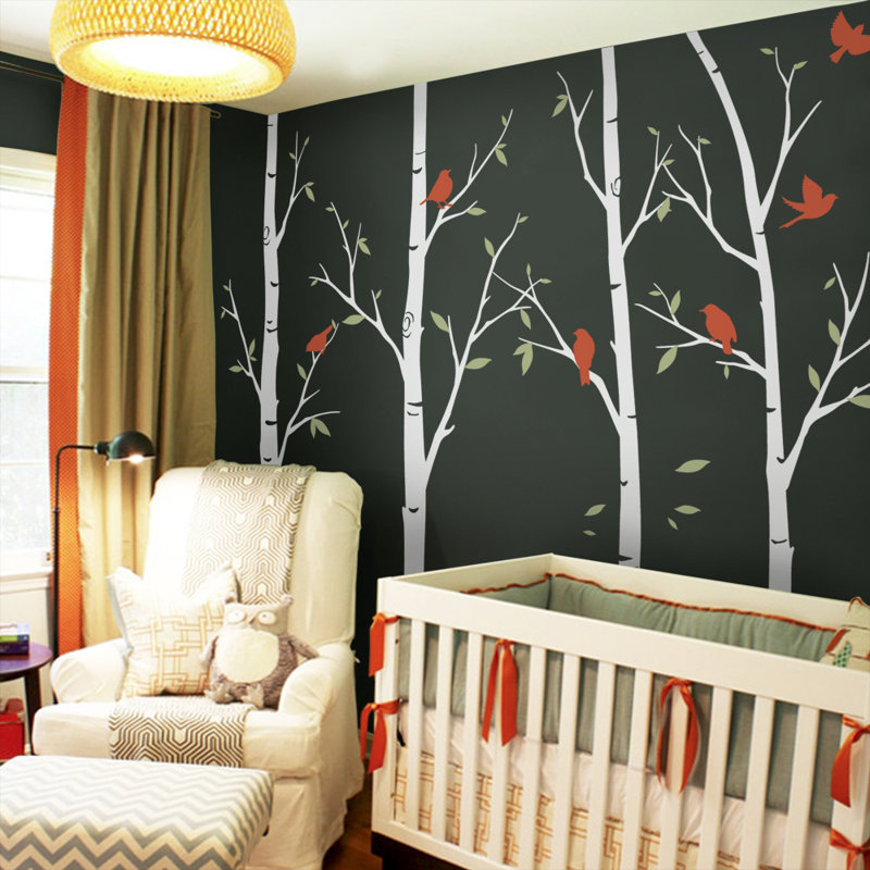 Décalcomanie murale arbre bouleau, 176 po x 96 po, Noir / Rouge