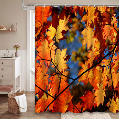 Beautiful Autumn Landscape Mountain Stones Colorful River Shower Curtain with 12 Hooks