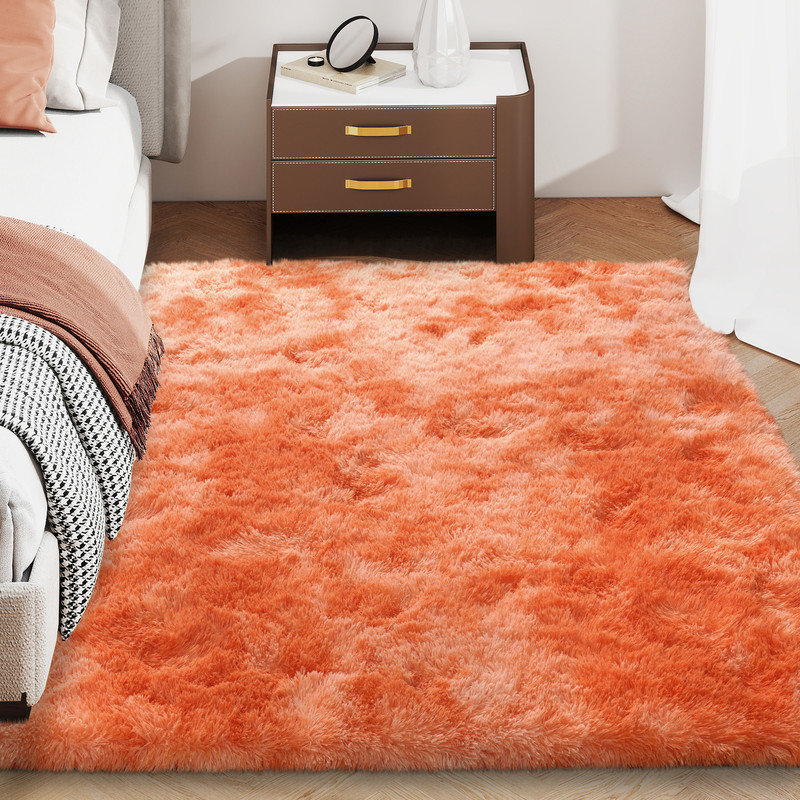 Ultra-Fluffy Soft Non-Slip Shaggy Rug Pet-Friendly Tie-Dye Orange Perfect for Living Rooms, Bedrooms, Nurseries, and Offices Indoor Area Rug