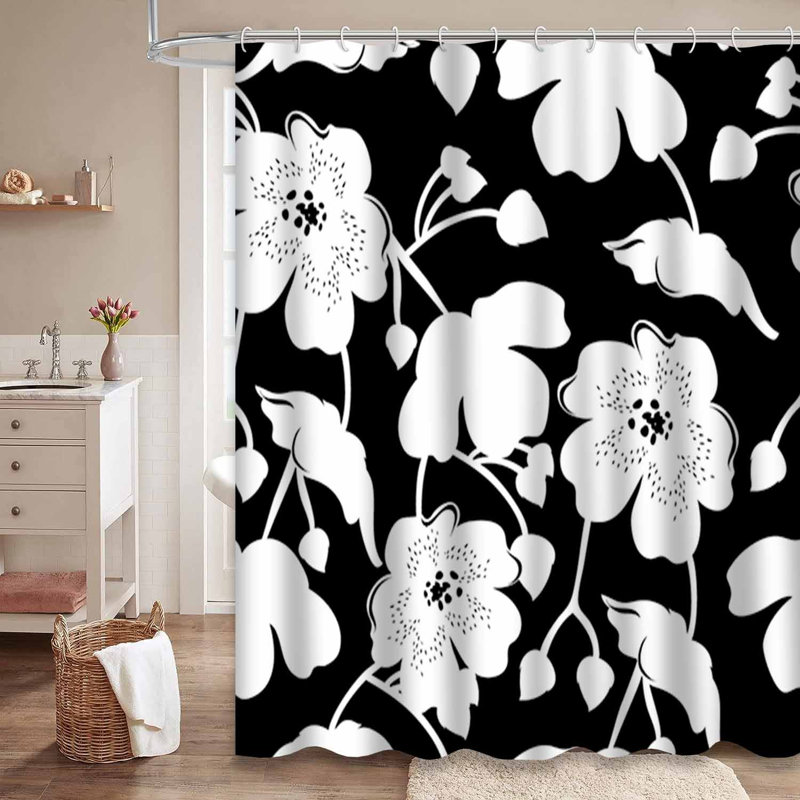 Rideau de douche imperméable à motif floral sans soudure Tropic Noir, L 72 po x l 84 po