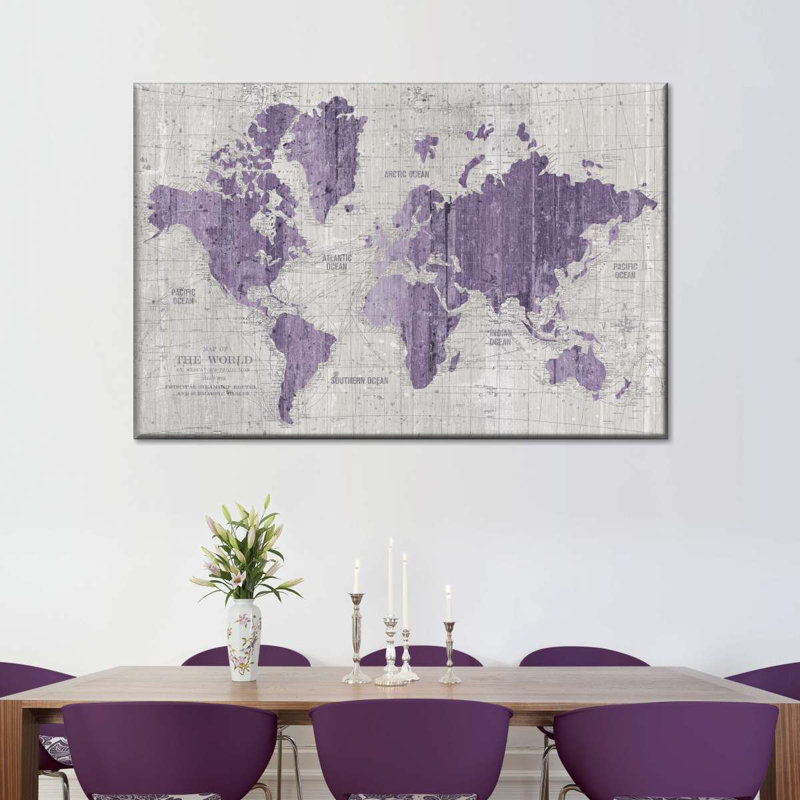 " Old World Map Purple Grey Canvas Print ", 8" H x 12" W x 1" D