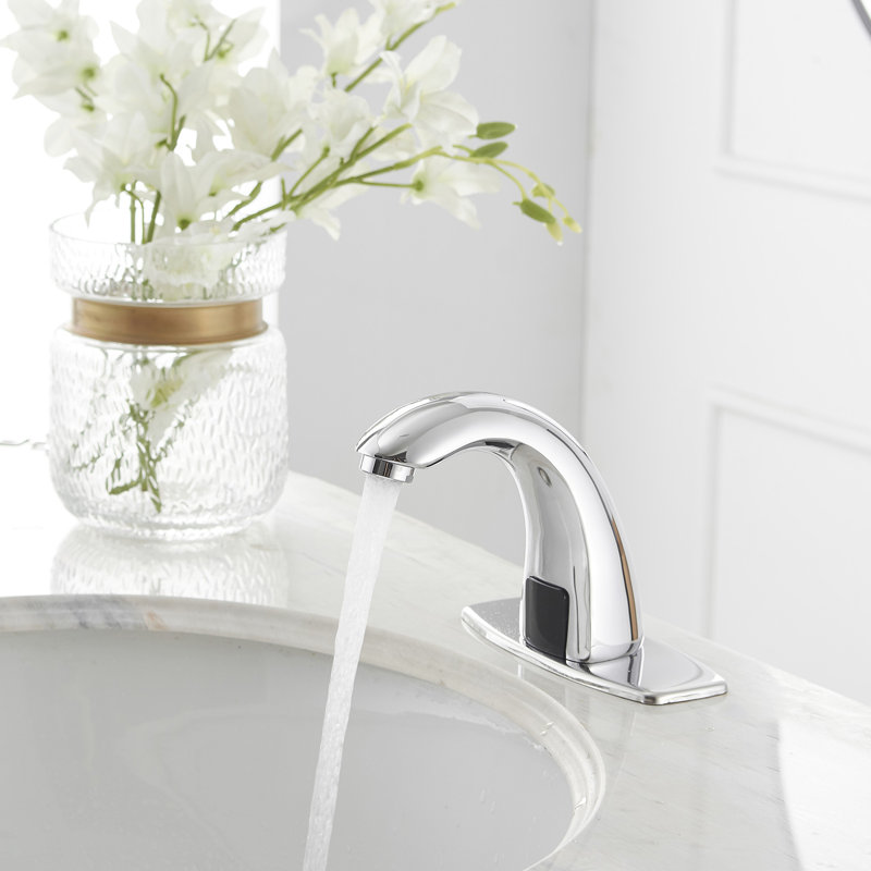Robinet de salle de bain à trou unique sans contact avec bonde, Chrome