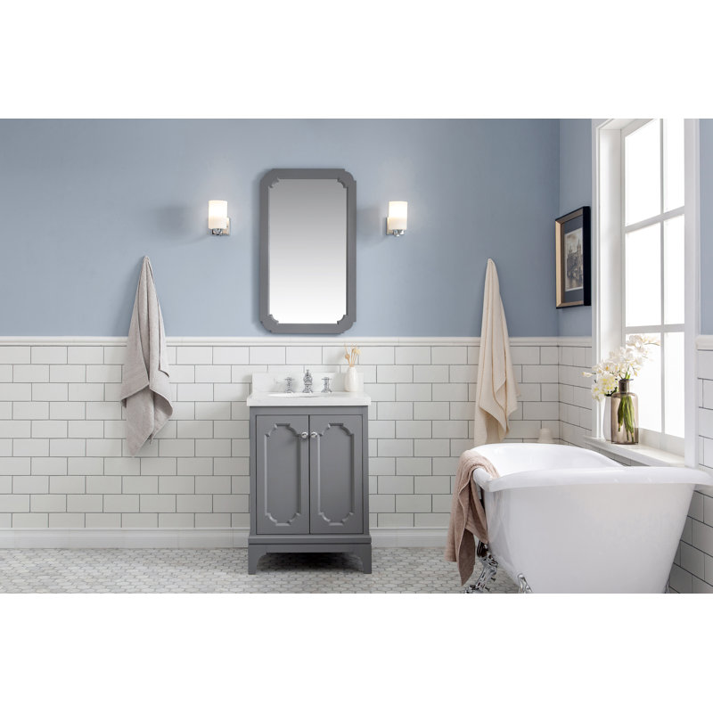 Grand meuble-lavabo de comptoir en marbre d'ingénierie avec robinet Carrara, Cascade, Gris cachemire