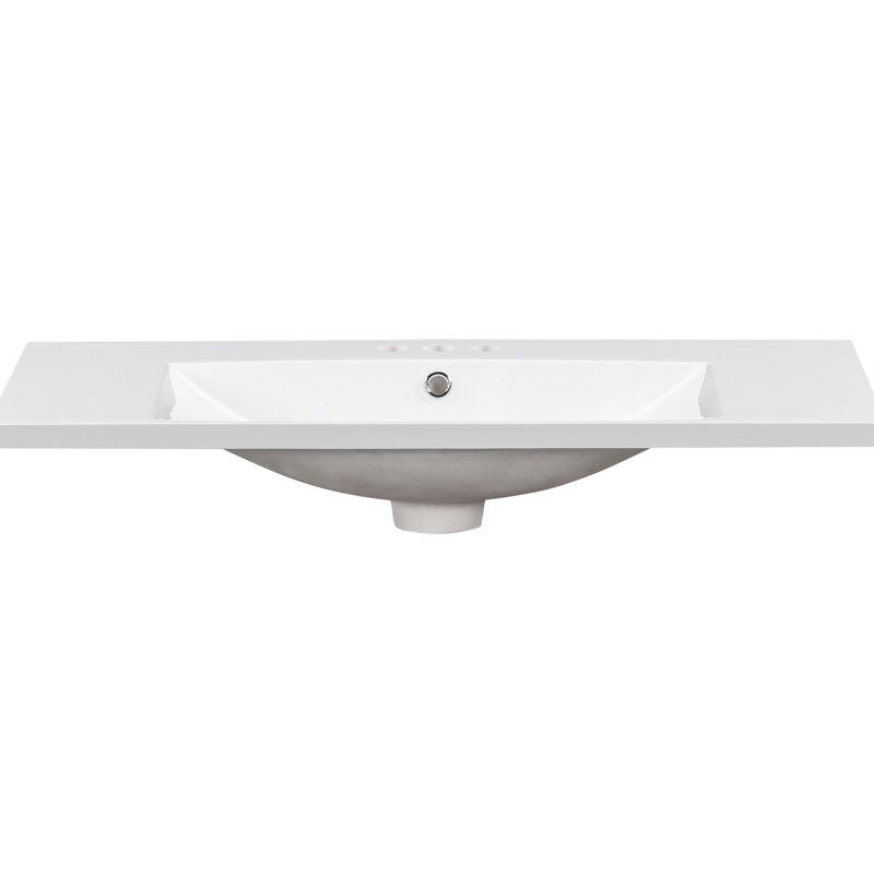 Lavabo de salle de bain rectangulaire 36 po x 18 po, comptoir de meuble-lavabo blanc à 3 trous, convenant à un robinet central de 4 po, lavabo en résine de qualité exceptionnelle et durable, résistance supérieure