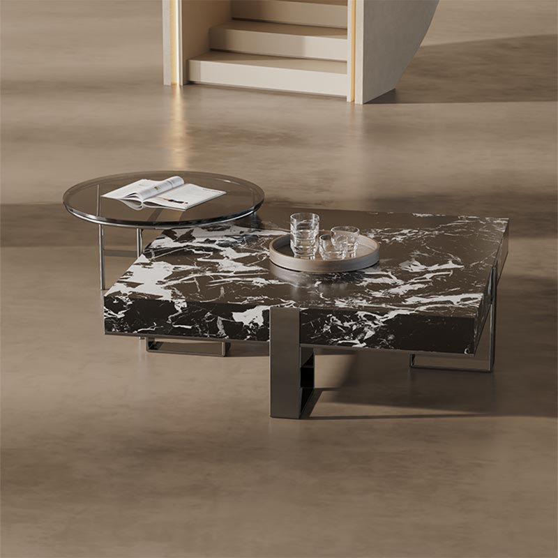 Ensemble de tables basses carrées en marbre italien, H 11,8 po x L 31,5 po x l 31,5 po