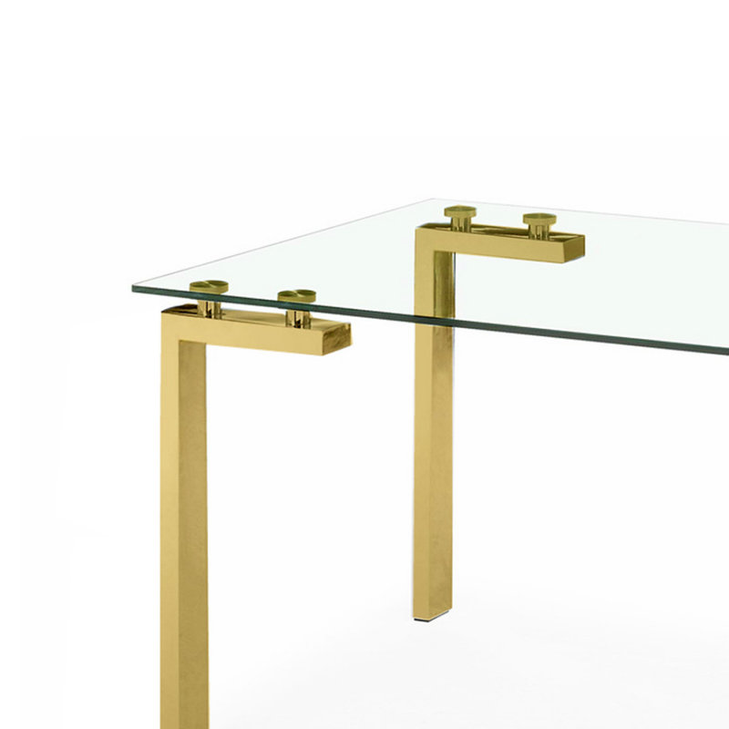 Glass Top Metal Base Dining Table, 30" W x 50" L, Gold