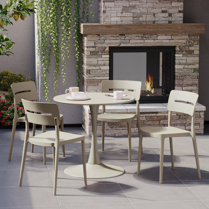 4-Person Outdoor Round Dining Set, 29" H x 31.5" W x 31.5" D, Beige, 4
