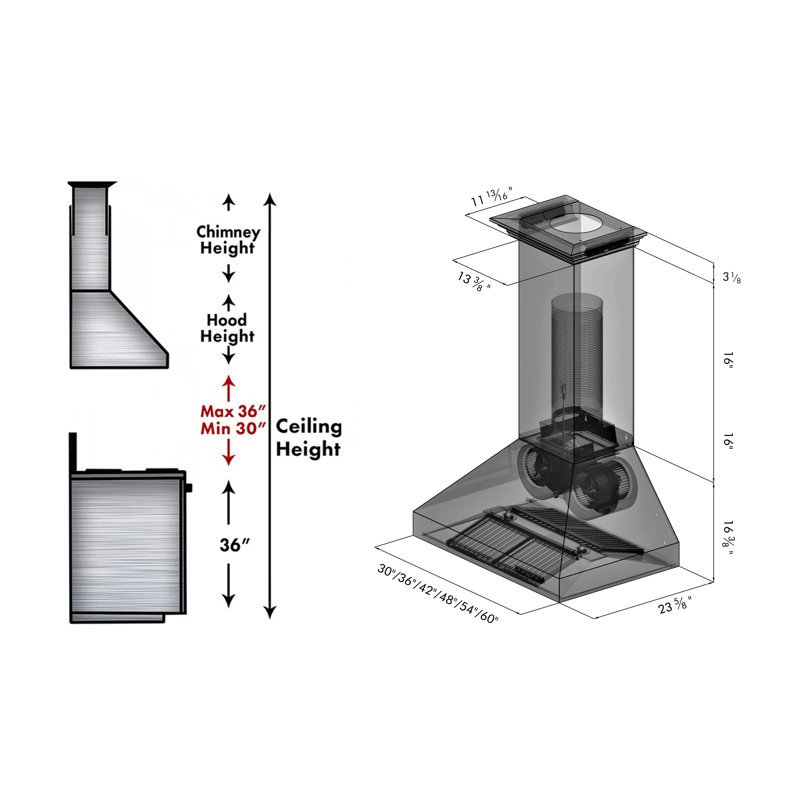 48" Professional Ducted Wall Mount Range Hood in Stainless Steel