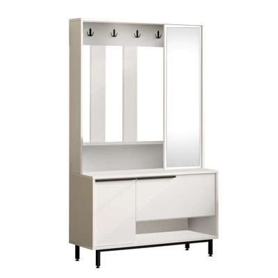 Hall Tree 40.2'' Wide With Mirror And 6 Hooks