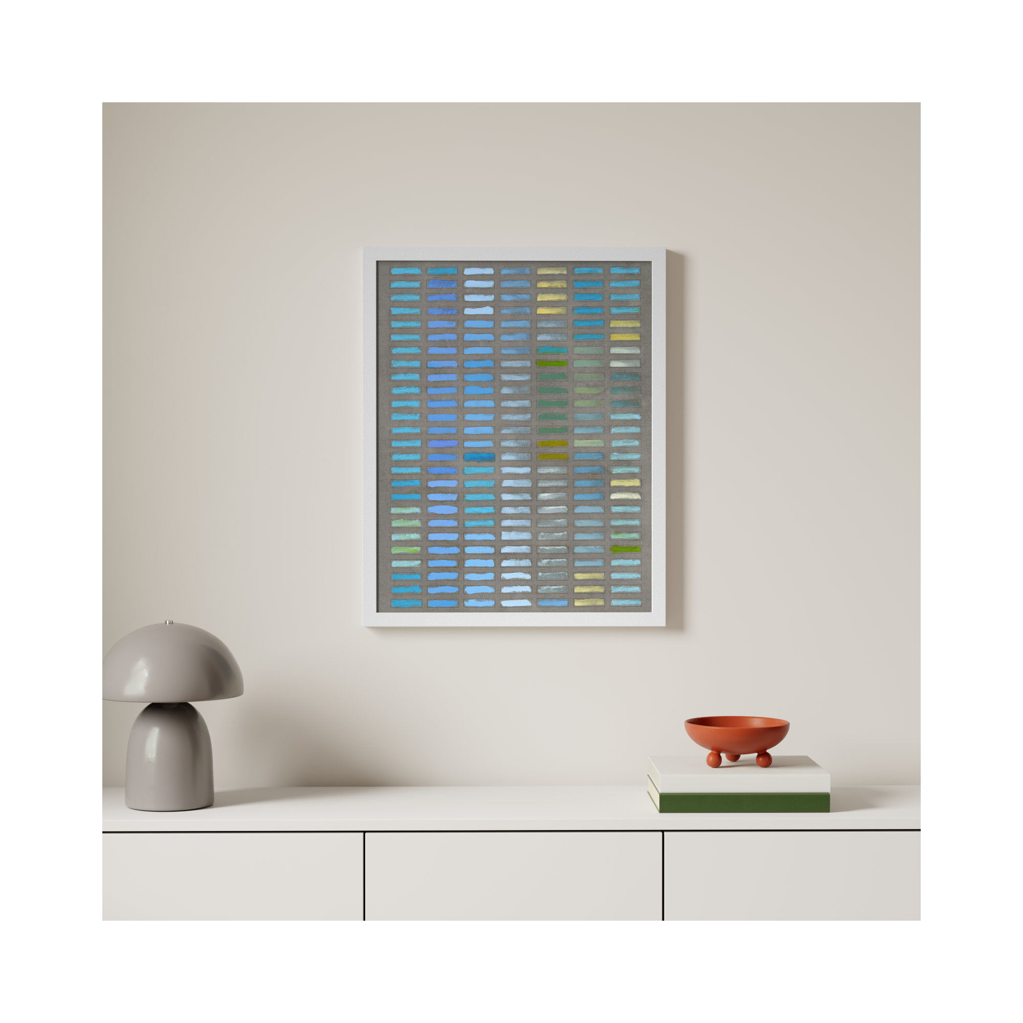 Beyond The Blues by Jacques Pilon, 30" H x 24" W x 1.25" D, White Framed