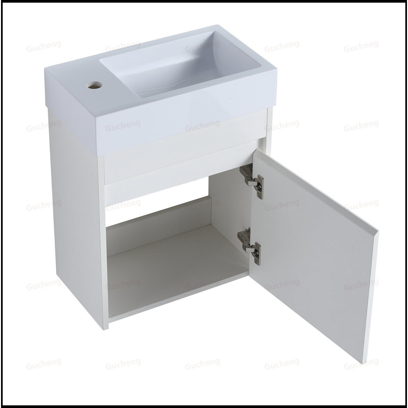 Meuble-lavabo mural 18 po avec lavabo en céramique, Blanc