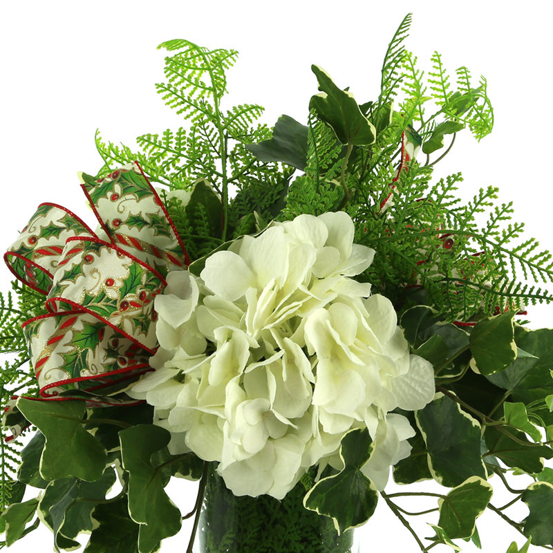 Fern and Ivy Holiday Arrangement in Glass Vase