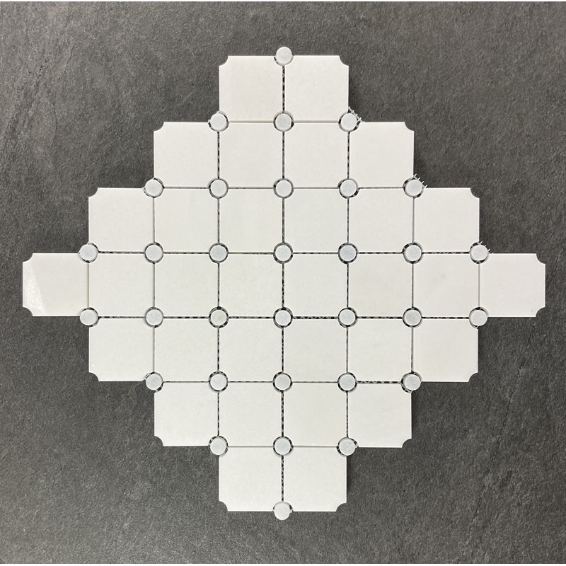 Carreau de mosaïque en diamant à pois, Blanc / Bleu