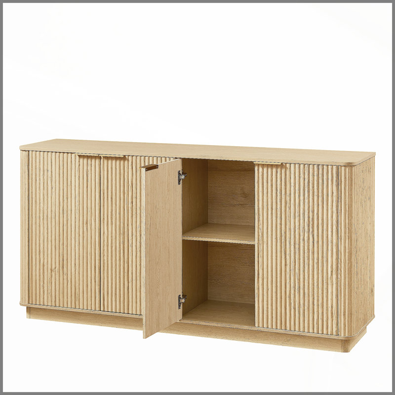 Buffet 63 po à rayures verticales avec rangement Stoarge, forme ondulée, meuble télé, pour chambre à coucher, salon, couloir, l 63 po x P 15,75 po x H 31,5 po.