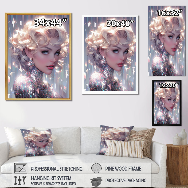 Futuriste reine argentée - décoration murale tendance, H 40 po x l 30 po x P 1,5 po, Cadre flottant noir