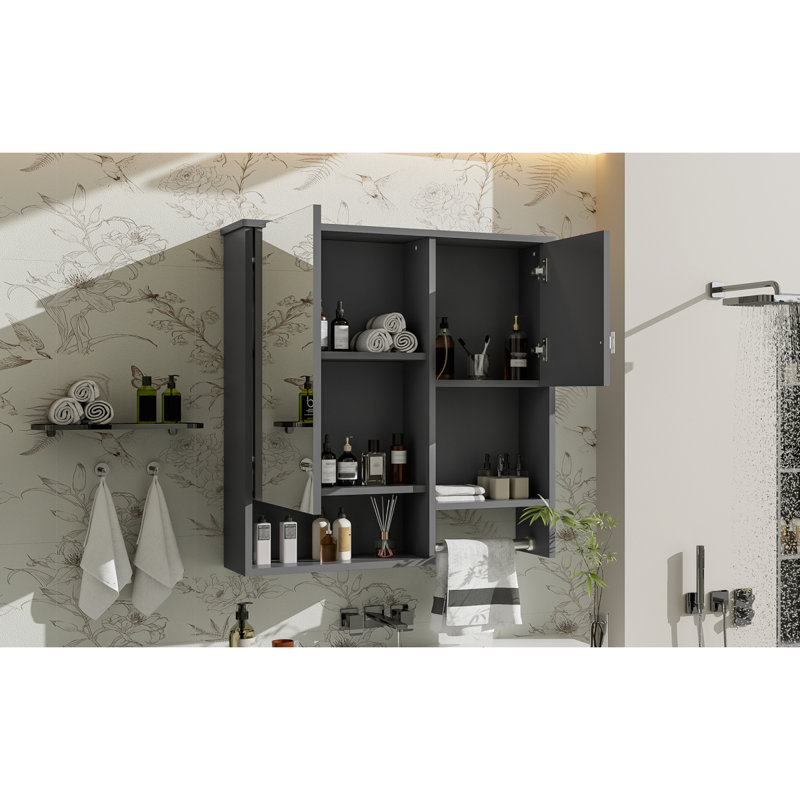 29'' X 28'' Modern Wall Mounted Bathroom Medicine Cabinet, Bathroom Wall Storage Cabinet With Mirror, Over The Toilet Space Saver Cabinet With Towels Bar