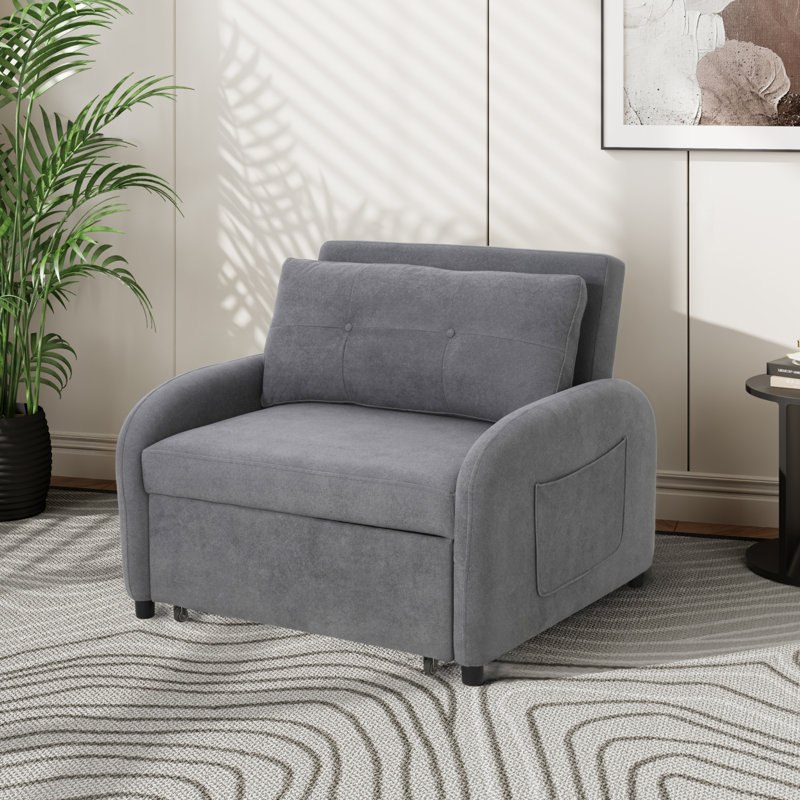 Clayman Convertible Sleeper Sofa, Gray Cotton Linen