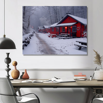 Rouge, blanc, hiver, hôtel, chalet douillet II - hôtels et loges, décoration murale