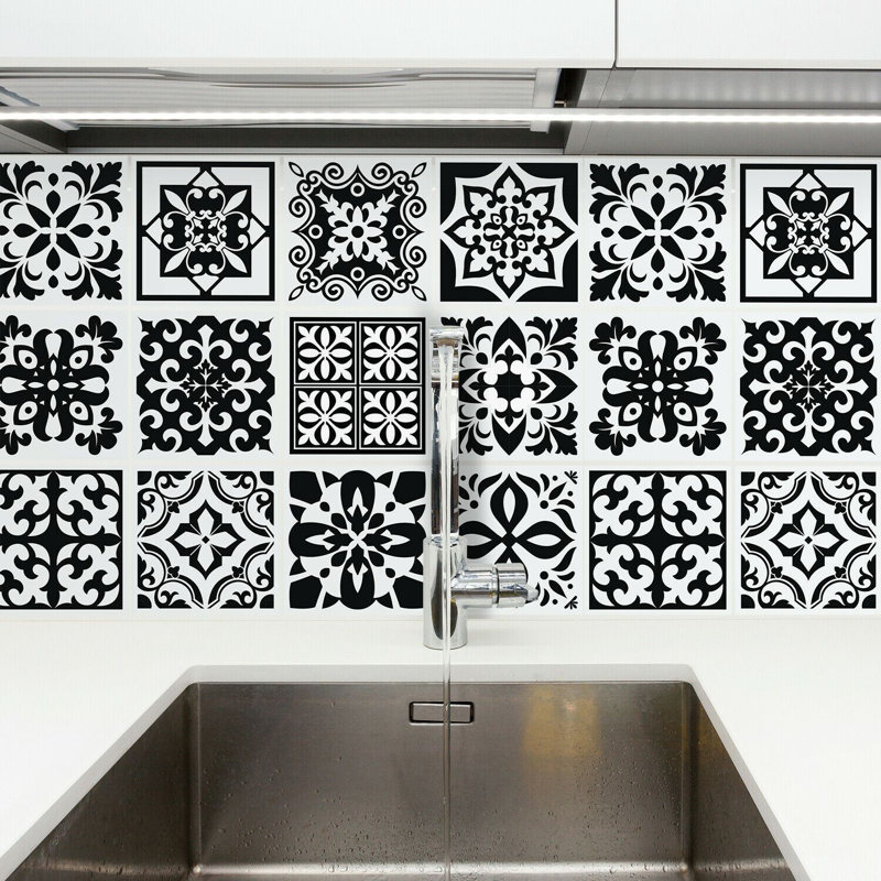 15cm x 15cm PVC Peel & Stick Mosaic Tile, Black/White