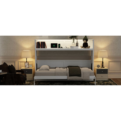 White Twin Xl Bed With Desk And Led , . Solid Wood Build For A Modern Home Office Or Guest Room Desk, Lights & Charging. Made Of Rooms Offices. Stable