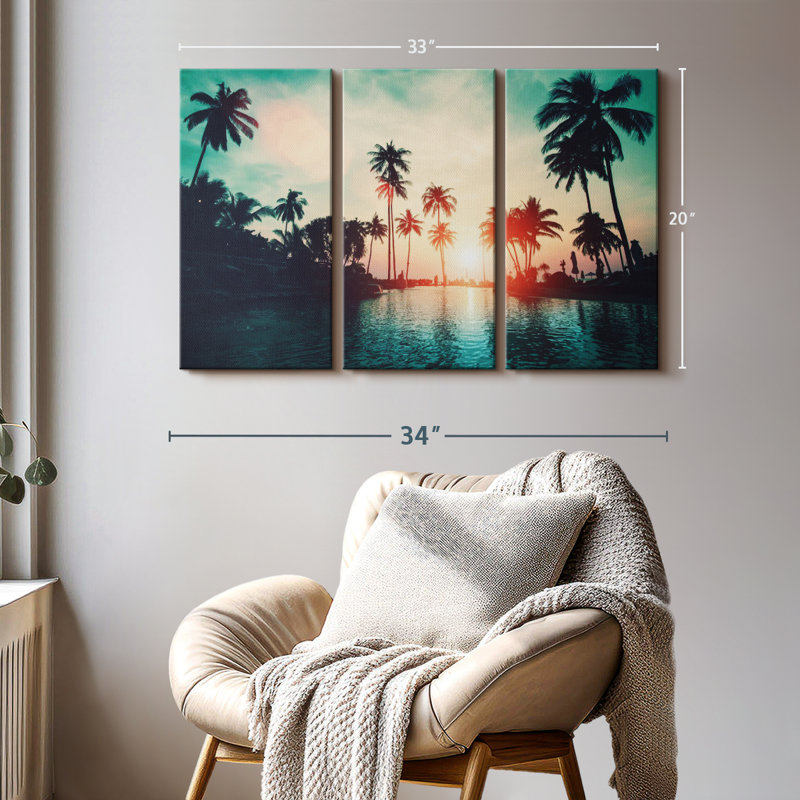 «Soft Sunset Over Palm Trees» sur, H 20 po x l 33 po x P 1,25 po