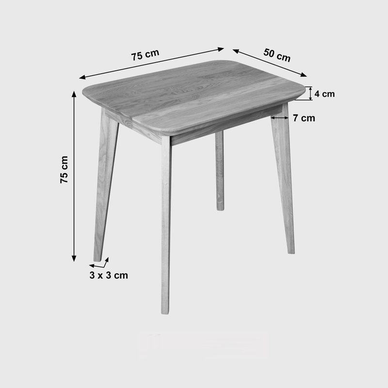 Dantzler solid wood dining table, H75 x L75 x W50cm, Beech Heartwood
