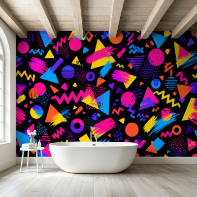 Papier peint adhésif pelez et collez rétro style rétro des années 80 et 90 sans couture pour textile Art mural auto-adhésif et amovible